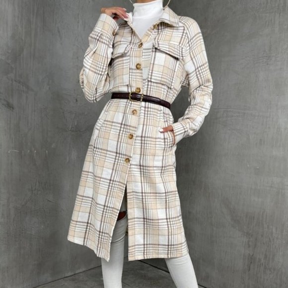 CASUAL DOLLZ Plaid Print long Coat - Picture 3 of 6
